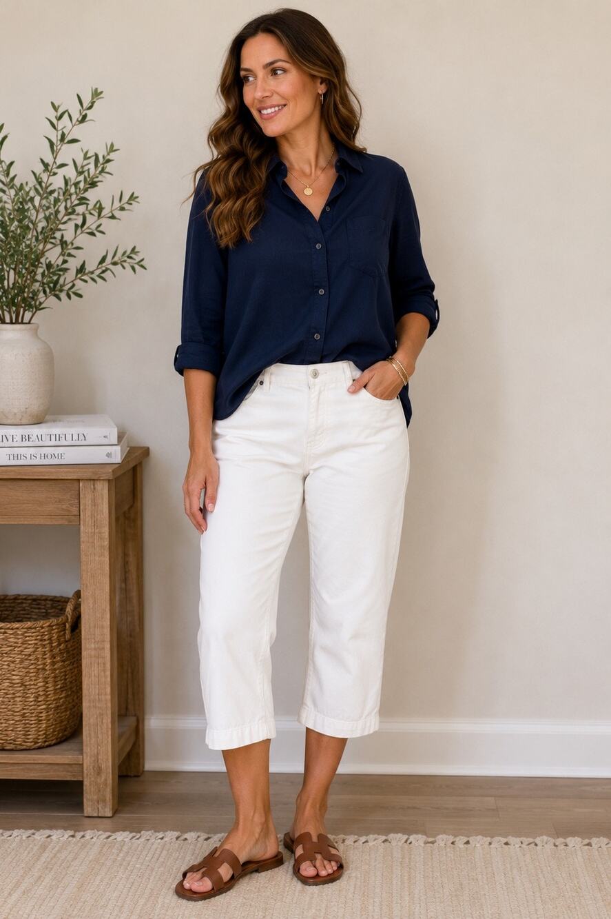 Lauren Jeans Co. Ralph Lauren White Cropped Capri Pants Women 12 Classic Cotton